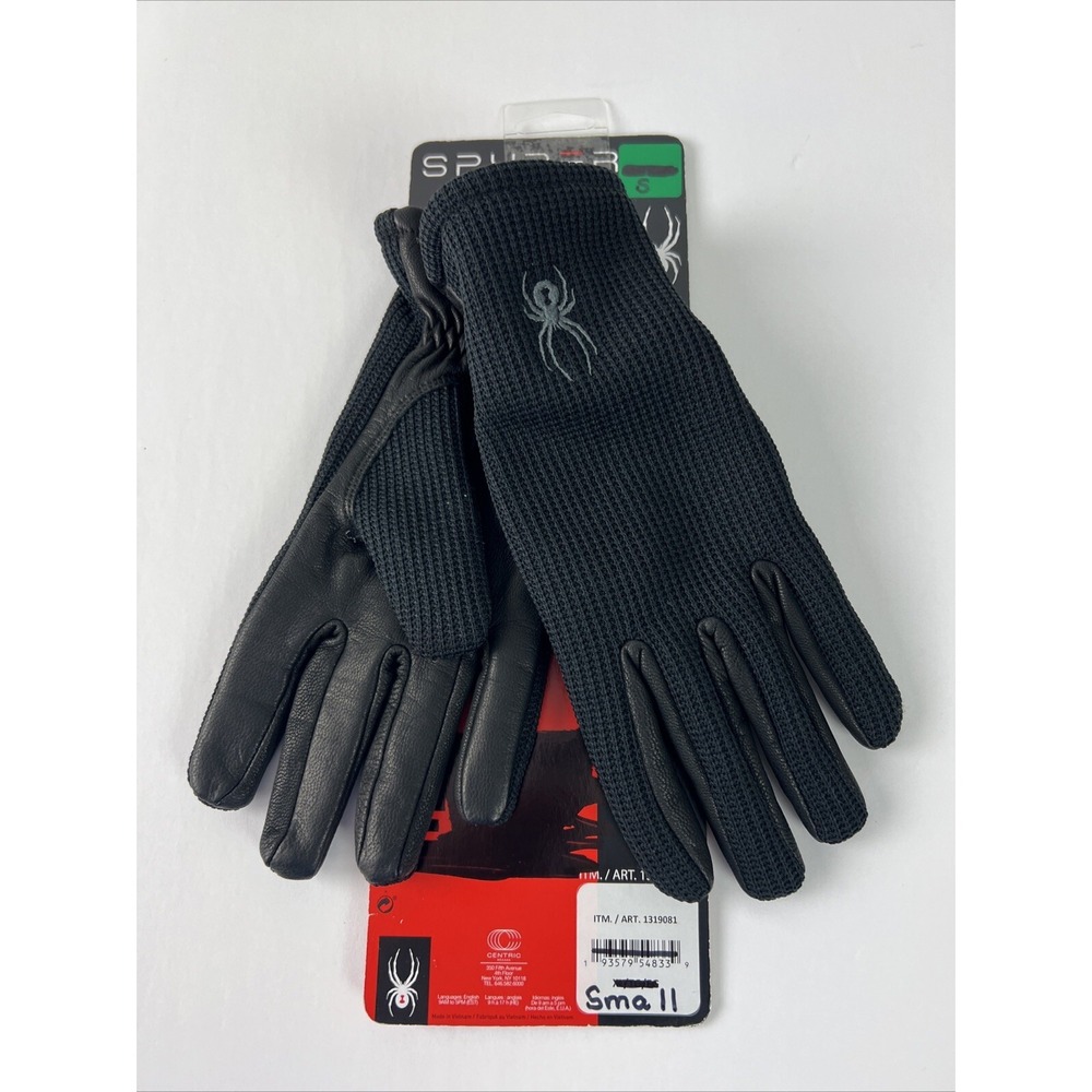 Spyder Mens Gloves Sz Small Stretchable Leather Palm Micro Brushed Lining Blk E2